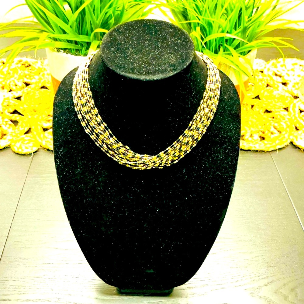 Elegant Gold and Black Beaded Necklace